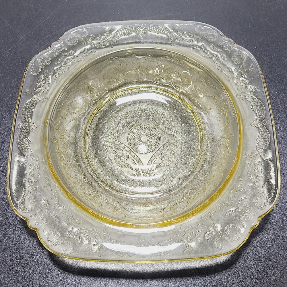 AMBER YELLOW DEPRESSION GLASS FEDERAL MADRID Square Jam Dish  7"